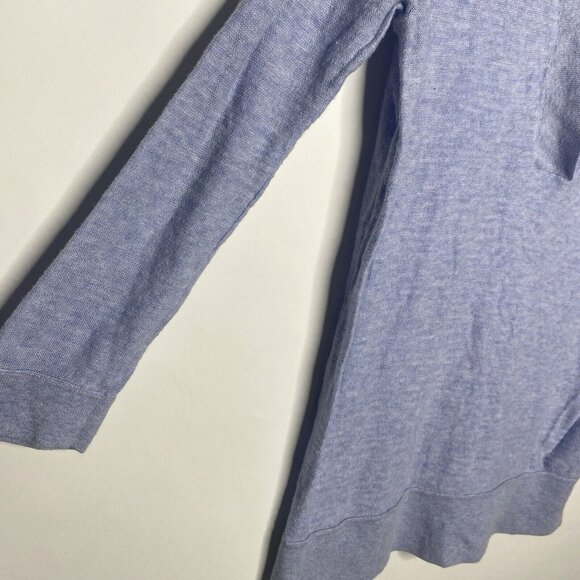 LOFT Sweater Women S Light Blue V-neck Drawstring Long Sleeve Slit Hem - Picture 4 of 11